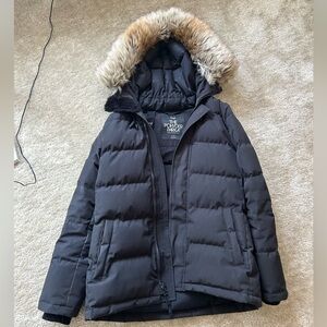 Aritzia Black Parka Coat with Faux Fur Trim